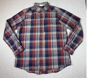 Fjallraven Mens XL Blue Rust Plaid Long Sleeve Button Front Shirt Outdoor Casual
